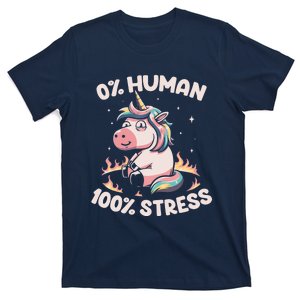 Funny Not Human Just Stressed Unicorn Burn Rainbow T-Shirt