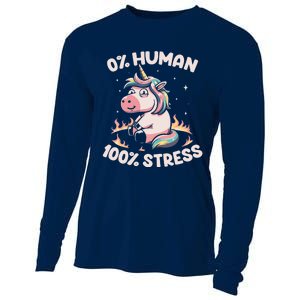 Funny Not Human Just Stressed Unicorn Burn Rainbow Cooling Performance Long Sleeve Crew