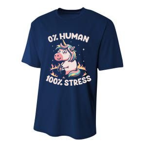 Funny Not Human Just Stressed Unicorn Burn Rainbow Performance Sprint T-Shirt