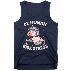 Funny Not Human Just Stressed Unicorn Burn Rainbow Tank Top