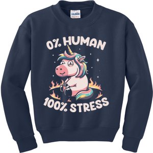 Funny Not Human Just Stressed Unicorn Burn Rainbow Kids Sweatshirt