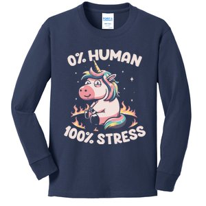 Funny Not Human Just Stressed Unicorn Burn Rainbow Kids Long Sleeve Shirt