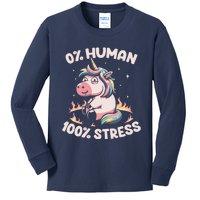 Funny Not Human Just Stressed Unicorn Burn Rainbow Kids Long Sleeve Shirt