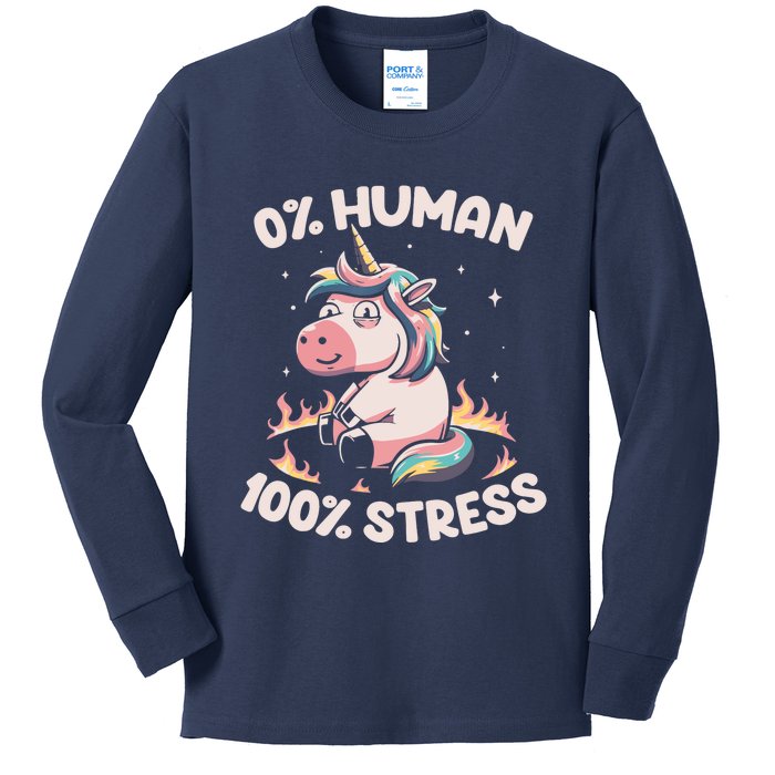 Funny Not Human Just Stressed Unicorn Burn Rainbow Kids Long Sleeve Shirt