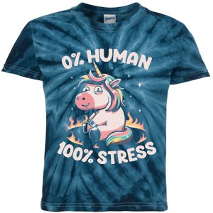 Funny Not Human Just Stressed Unicorn Burn Rainbow Kids Tie-Dye T-Shirt