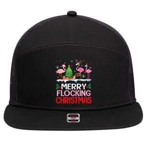 Flamingo Noel Hats Dancing On Snow Merry Flocking Christmas 7 Panel Mesh Trucker Snapback Hat