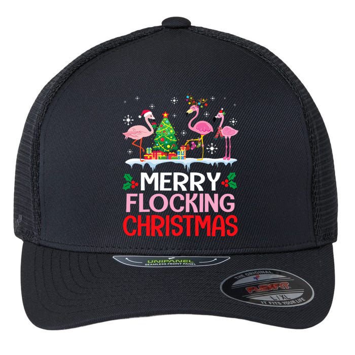 Flamingo Noel Hats Dancing On Snow Merry Flocking Christmas Flexfit Unipanel Trucker Cap