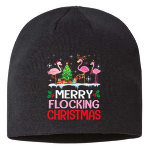 Flamingo Noel Hats Dancing On Snow Merry Flocking Christmas Sustainable Beanie