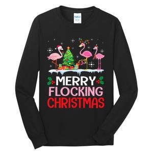 Flamingo Noel Hats Dancing On Snow Merry Flocking Christmas Tall Long Sleeve T-Shirt