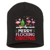 Flamingo Noel Hats Dancing On Snow Merry Flocking Christmas Short Acrylic Beanie