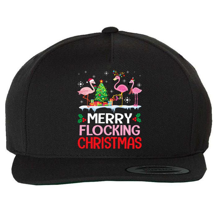 Flamingo Noel Hats Dancing On Snow Merry Flocking Christmas Wool Snapback Cap