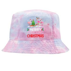 Flamingo Noel Hats Dancing On Snow Merry Flocking Christmas Tie-Dyed Bucket Hat