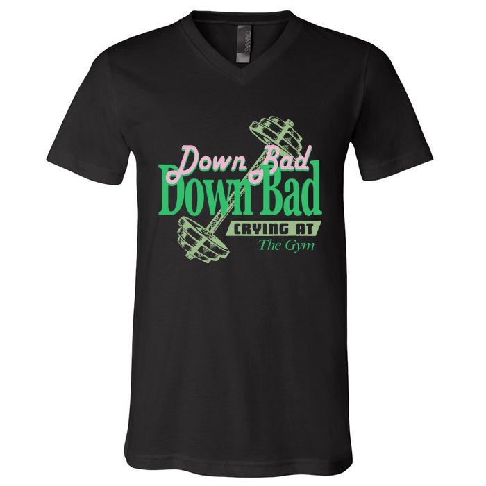 Funny Now IM Down Bad Crying At The Gym V-Neck T-Shirt