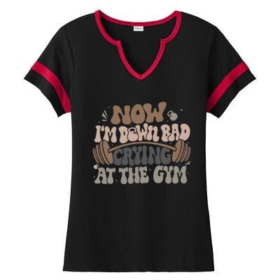 Funny Now IM Down Bad Crying At The Gym Ladies Halftime Notch Neck Tee