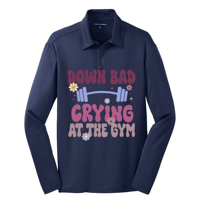 Funny Now IM Down Bad Crying At The Gym Groovy Silk Touch Performance Long Sleeve Polo