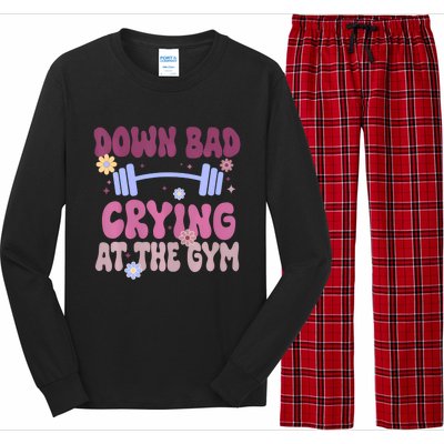 Funny Now Im Down Bad Crying At The Gym Groovy Cute Gift Long Sleeve Pajama Set