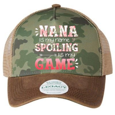 Floral Nana Is My Name Spoiling Is My Game Grandma Life Legacy Tie Dye Trucker Hat