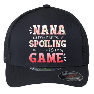 Floral Nana Is My Name Spoiling Is My Game Grandma Life Flexfit Unipanel Trucker Cap