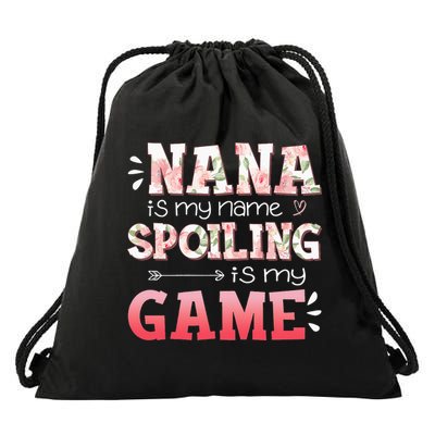 Floral Nana Is My Name Spoiling Is My Game Grandma Life Drawstring Bag