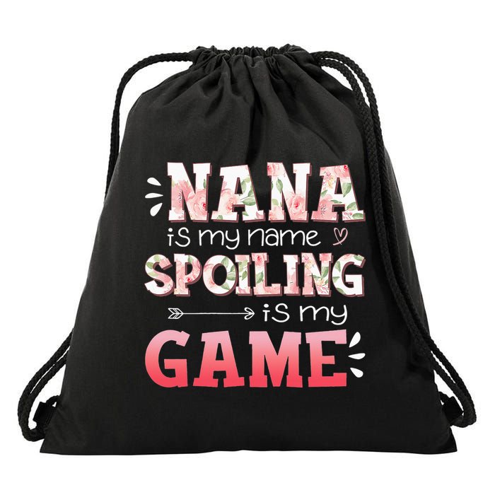 Floral Nana Is My Name Spoiling Is My Game Grandma Life Drawstring Bag
