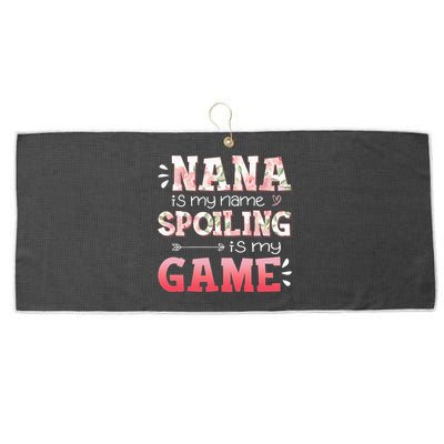 Floral Nana Is My Name Spoiling Is My Game Grandma Life Large Microfiber Waffle Golf Towel