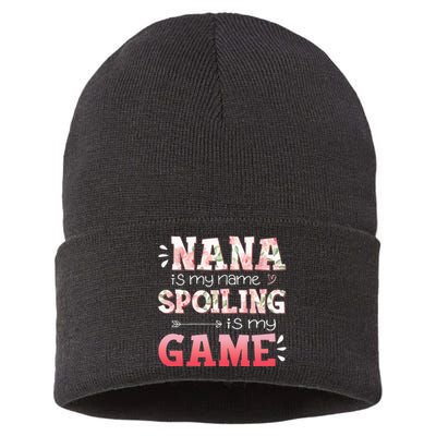 Floral Nana Is My Name Spoiling Is My Game Grandma Life Sustainable Knit Beanie