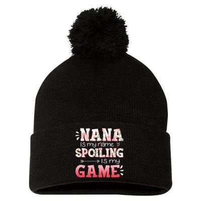 Floral Nana Is My Name Spoiling Is My Game Grandma Life Pom Pom 12in Knit Beanie