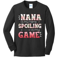 Floral Nana Is My Name Spoiling Is My Game Grandma Life Kids Long Sleeve Shirt