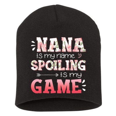 Floral Nana Is My Name Spoiling Is My Game Grandma Life Short Acrylic Beanie