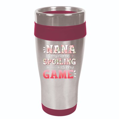 Floral Nana Is My Name Spoiling Is My Game Grandma Life 16oz Travel Tumbler