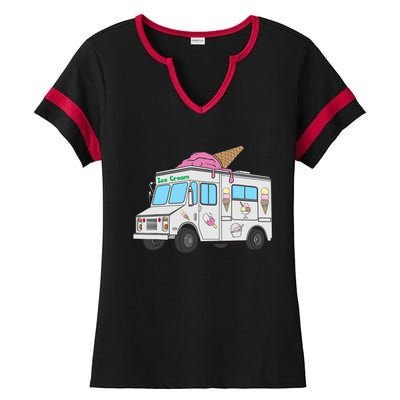 Funny Nostalgic Ice Cream Truck Summer Adventure Lover Ladies Halftime Notch Neck Tee