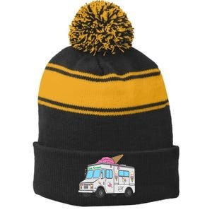 Funny Nostalgic Ice Cream Truck Summer Adventure Lover Stripe Pom Pom Beanie