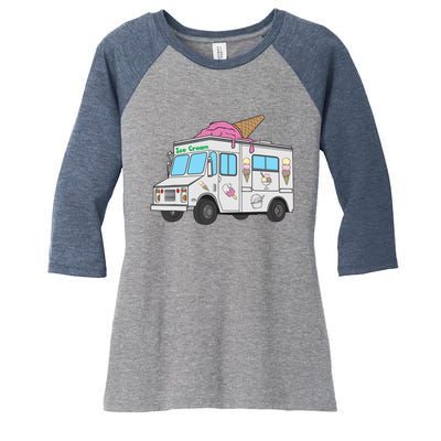 Funny Nostalgic Ice Cream Truck Summer Adventure Lover Women's Tri-Blend 3/4-Sleeve Raglan Shirt