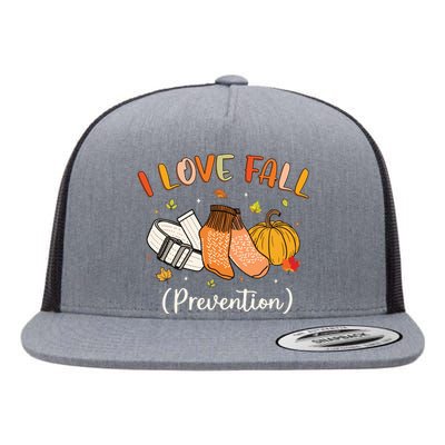 Funny Nurse I Love Fall Prevention Fall Physical Therapy Flat Bill Trucker Hat