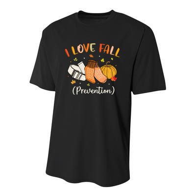 Funny Nurse I Love Fall Prevention Fall Physical Therapy Youth Performance Sprint T-Shirt