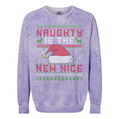 Funny Naughty Is The New Nice Christmas SantaS Hat Funny Gift Cool Gift Colorblast Crewneck Sweatshirt