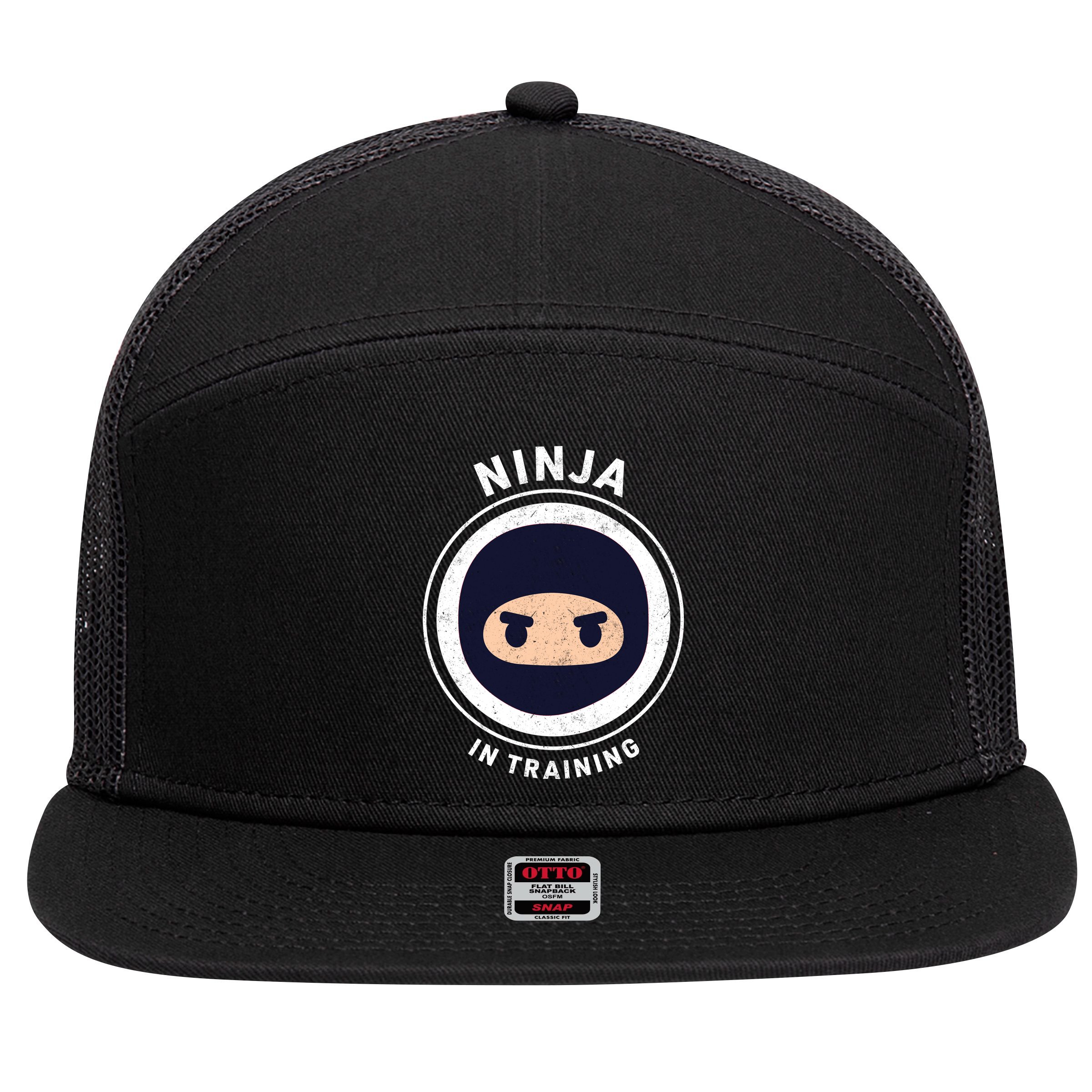 Funny Ninja In Training 1 7 Panel Mesh Trucker Snapback Hat