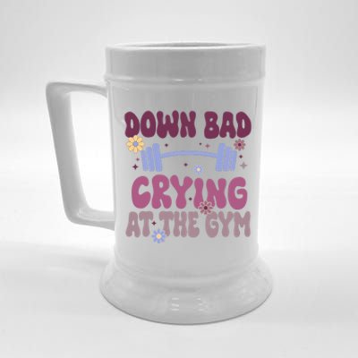 Funny Now IM Down Bad Crying At The Gym Groovy Beer Stein