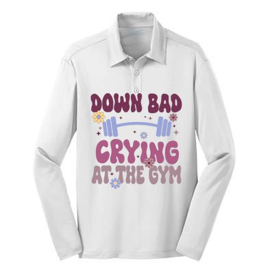 Funny Now IM Down Bad Crying At The Gym Groovy Silk Touch Performance Long Sleeve Polo