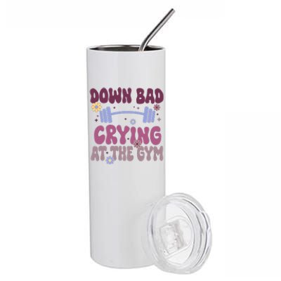 Funny Now IM Down Bad Crying At The Gym Groovy Stainless Steel Tumbler