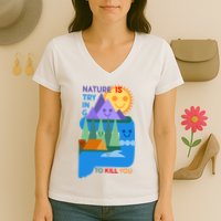 Funny Nature Is Trying To Kill You Women's V-Neck T-Shirt