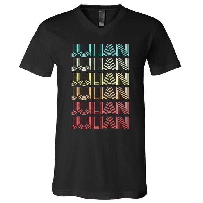 First Name JULIAN Boy Retro Personalized Girl Birthday Son V-Neck T-Shirt