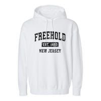 Freehold New Jersey Nj Vintage Established Sports Design Garment-Dyed Fleece Hoodie