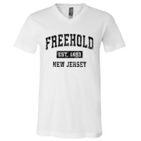 Freehold New Jersey Nj Vintage Established Sports Design V-Neck T-Shirt