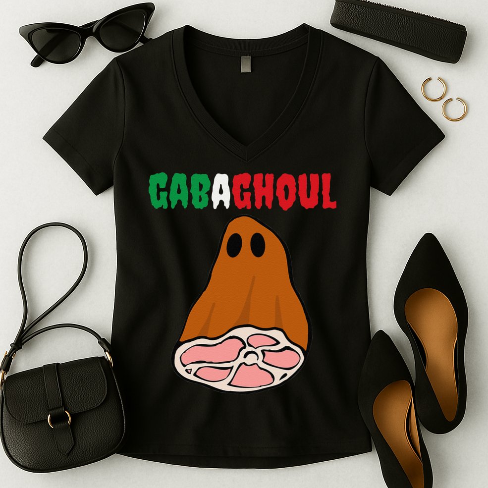 Funny New Jersey Slang Gabagool Spooky Halloween Gabaghoul Women's V-Neck T-Shirt