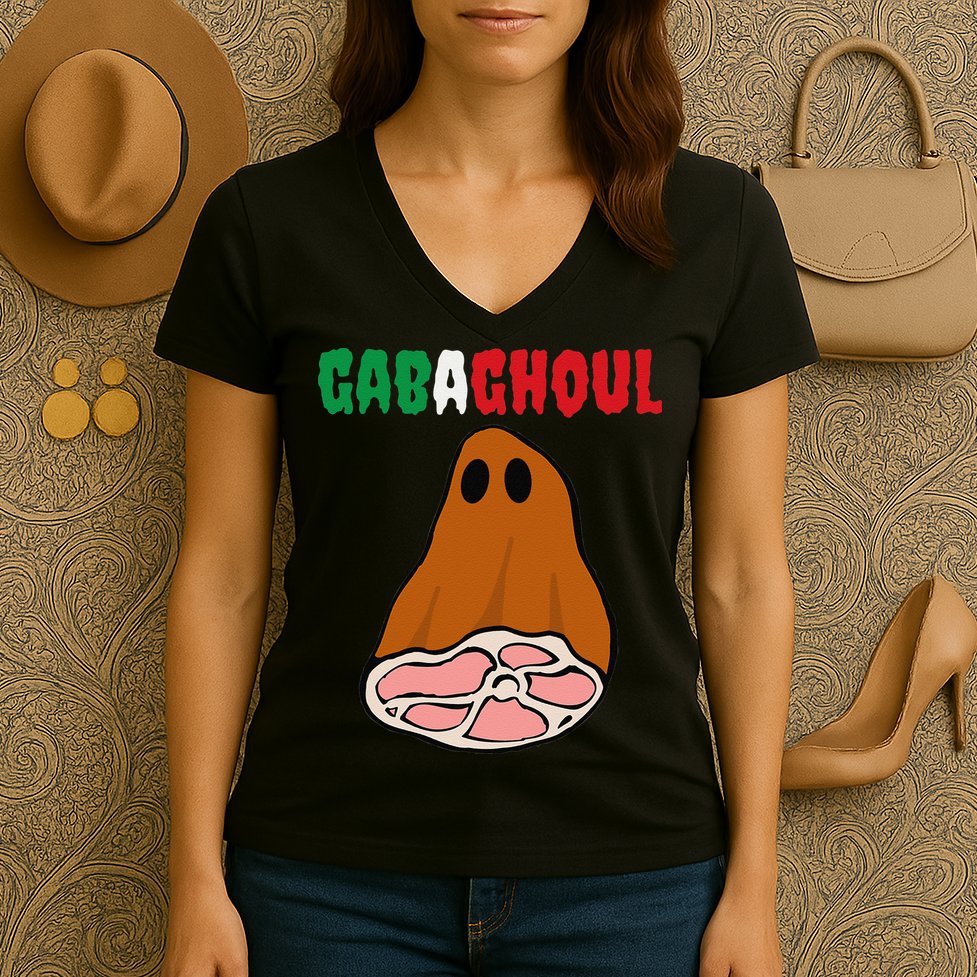 Funny New Jersey Slang Gabagool Spooky Halloween Gabaghoul Women's V-Neck T-Shirt
