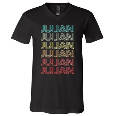 First Name JULIAN Boy Retro Personalized Girl Birthday Son V-Neck T-Shirt