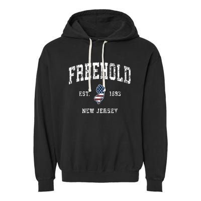 Freehold New Jersey Nj Vintage American Flag Sports Design Garment-Dyed Fleece Hoodie