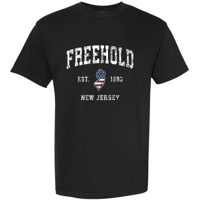 Freehold New Jersey Nj Vintage American Flag Sports Design Garment-Dyed Heavyweight T-Shirt