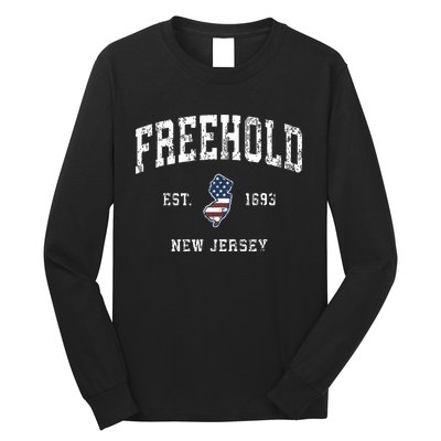 Freehold New Jersey Nj Vintage American Flag Sports Design Long Sleeve Shirt